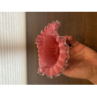 VTG FENTON Silver Crest PEACH BLOW Ruffled Rim Art Glass Vase 3.5"H