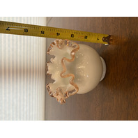 VTG FENTON Rose Pink Crest Milk Glass Ruffled Rim Vase 4.25"H