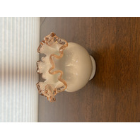 VTG FENTON Rose Pink Crest Milk Glass Ruffled Rim Vase 4.25"H