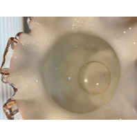 VTG FENTON Rose Pink Crest Milk Glass Ruffled Rim Vase 4.25"H