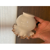 VTG FENTON Rose Pink Crest Milk Glass Ruffled Rim Vase 4.25"H