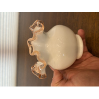 VTG FENTON Rose Pink Crest Milk Glass Ruffled Rim Vase 4.25"H