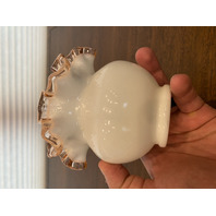 VTG FENTON Rose Pink Crest Milk Glass Ruffled Rim Vase 4.25"H