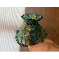 VTG FENTON Teal Iridescent Floral Pattern Art Glass Twisted Handle Basket 9.5"H