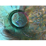 VTG FENTON Teal Iridescent Floral Pattern Art Glass Twisted Handle Basket 9.5"H