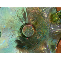 VTG FENTON Teal Iridescent Floral Pattern Art Glass Twisted Handle Basket 9.5"H