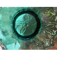 VTG FENTON Teal Iridescent Floral Pattern Art Glass Twisted Handle Basket 9.5"H