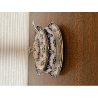 ANTIQUE ALBION POTTERY Blue/White Lidded Tureen W/Gold Accents & Underplate
