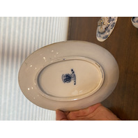 ANTIQUE ALBION POTTERY Blue/White Lidded Tureen W/Gold Accents & Underplate