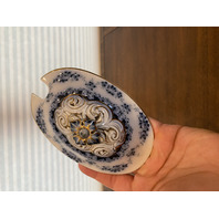 ANTIQUE ALBION POTTERY Blue/White Lidded Tureen W/Gold Accents & Underplate