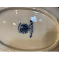 ANTIQUE ALBION POTTERY Blue/White Lidded Tureen W/Gold Accents & Underplate