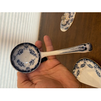 ANTIQUE ALBION POTTERY Blue/White Lidded Tureen W/Gold Accents & Underplate