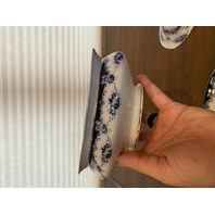 ANTIQUE ALBION POTTERY Blue/White Lidded Tureen W/Gold Accents & Underplate