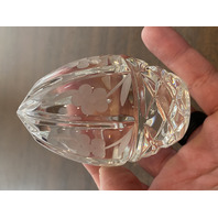 VTG Crystal Floral Etched Egg Shaped Paperweight 3.5"H