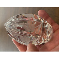 VTG Crystal Floral Etched Egg Shaped Paperweight 3.5"H