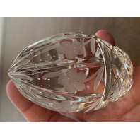 VTG Crystal Floral Etched Egg Shaped Paperweight 3.5"H