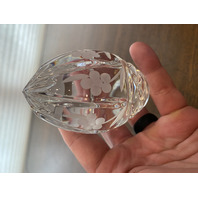 VTG Crystal Floral Etched Egg Shaped Paperweight 3.5"H