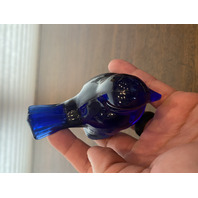 FENTON Blue/Violet Art Glass Song Bird Paperweight 4"L