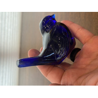 FENTON Blue/Violet Art Glass Song Bird Paperweight 4"L
