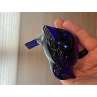 FENTON Blue/Violet Art Glass Song Bird Paperweight 4"L