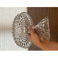 VTG AMERICAN FOSTORIA Cubist Circle Glass Cake Plate W/Rum Well 10"W