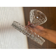 VTG AMERICAN FOSTORIA Cubist Circle Glass Cake Plate W/Rum Well 10"W