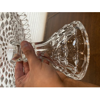 VTG AMERICAN FOSTORIA Cubist Circle Glass Cake Plate W/Rum Well 10"W