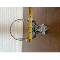 VTG HAND BLOWN Multicolored Splatter Art Glass Basket W/Twisted Handle 7.75"H