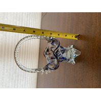 VTG HAND BLOWN Multicolored Splatter Art Glass Basket W/Twisted Handle 7.75"H