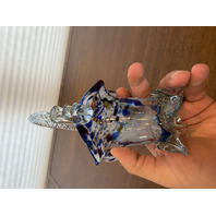 VTG HAND BLOWN Multicolored Splatter Art Glass Basket W/Twisted Handle 7.75"H