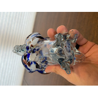 VTG HAND BLOWN Multicolored Splatter Art Glass Basket W/Twisted Handle 7.75"H