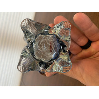 VTG HAND BLOWN Multicolored Splatter Art Glass Basket W/Twisted Handle 7.75"H