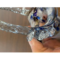 VTG HAND BLOWN Multicolored Splatter Art Glass Basket W/Twisted Handle 7.75"H