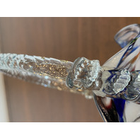 VTG HAND BLOWN Multicolored Splatter Art Glass Basket W/Twisted Handle 7.75"H