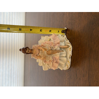 ANTIQUE DRESDEN Laced Porcelain Pink/White Dress Elegant Lady Figurine 4.75"H