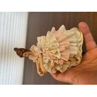 ANTIQUE DRESDEN Laced Porcelain Pink/White Dress Elegant Lady Figurine 4.75"H