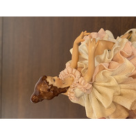 ANTIQUE DRESDEN Laced Porcelain Pink/White Dress Elegant Lady Figurine 4.75"H