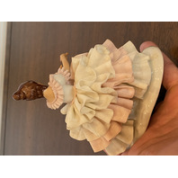 ANTIQUE DRESDEN Laced Porcelain Pink/White Dress Elegant Lady Figurine 4.75"H