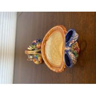 1996 HAND PAINTED Fitz & Floyd Bear/Fruit/Bee Ceramic Lidded Candy Dish 4.5"H