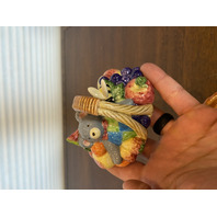 1996 HAND PAINTED Fitz & Floyd Bear/Fruit/Bee Ceramic Lidded Candy Dish 4.5"H