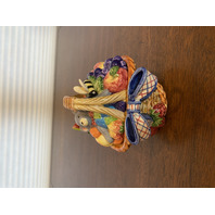 1996 HAND PAINTED Fitz & Floyd Bear/Fruit/Bee Ceramic Lidded Candy Dish 4.5"H
