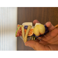 1996 HAND PAINTED Fitz & Floyd Bear/Fruit/Bee Ceramic Lidded Candy Dish 4.5"H