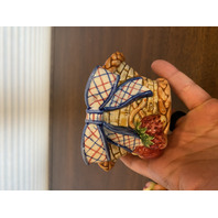 1996 HAND PAINTED Fitz & Floyd Bear/Fruit/Bee Ceramic Lidded Candy Dish 4.5"H