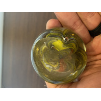 VTG Yellow Swirl Art Glass Paperweight W/Controlled Bubbles 2.25"W