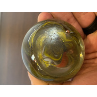 VTG Yellow Swirl Art Glass Paperweight W/Controlled Bubbles 2.25"W