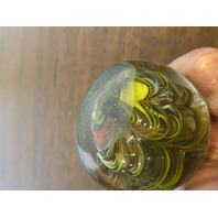 VTG Yellow Swirl Art Glass Paperweight W/Controlled Bubbles 2.25"W