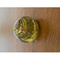 VTG Yellow Swirl Art Glass Paperweight W/Controlled Bubbles 2.25"W