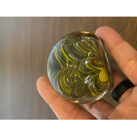 VTG Yellow Swirl Art Glass Paperweight W/Controlled Bubbles 2.25"W
