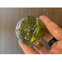 VTG Yellow Swirl Art Glass Paperweight W/Controlled Bubbles 2.25"W