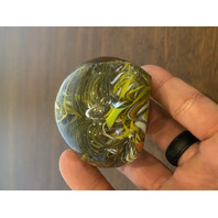 VTG Yellow Swirl Art Glass Paperweight W/Controlled Bubbles 2.25"W